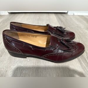 SH22 Salvatore Ferragamo Mens 11.5 B Burgundy Leather Kiltie Tassel Loafers Shoe